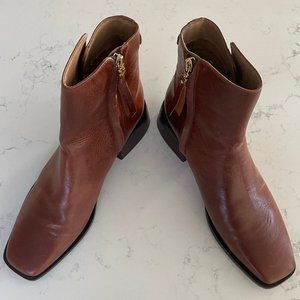 Sam Edelman New York Thatcher Leather Squared Toe Booties Brown Sz 8.5M NWOT